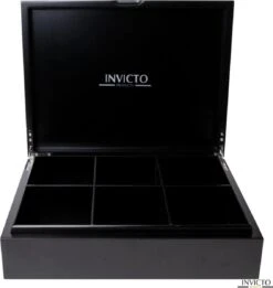 Invicto Products Theedoos 6 Vaks - Ruimte Voor 120 Theezakjes - Bamboe - Anti Slip En Anti Kras - Zwart -Greenpan Winkel 1136x1200 1