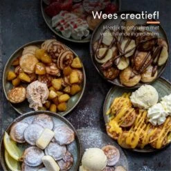 Ocina Poffertjespan – Combo Pack – 19 Poffertjes – Poffertjesmaker – Poffertjespan Inductie – Poffertjespan Electrisch – Gietijzeren Pan - Inclusief Doseerfles, Handvaten, 6x Poffertjesvorken En Invetkwast – Gratis Receptenboek -Greenpan Winkel 1198x1200 11