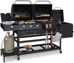 Klarstein Kingsville Double Barbecue - Houtskool- En Gasbarbecue - Smoker BBQ - Inclusief Deksels En Thermometer - Met 2 Roosters - Zwart -Greenpan Winkel 1200x1020 1