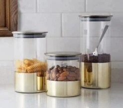 Luxaliving - Glazen Voorraadpot Set 3 Stuks - Opbergpot - Luchtdicht - Transparant - Gold -Greenpan Winkel 1200x1061