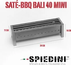 Spiedini Saté-bbq Bali 40 Mini - Kleine, Smalle Houtskoolbarbecue Met Horizontaal Rooster Voor Sate Of Andere Spiesjes - 40 Cm Lang, 11 Cm Breed, 14 Cm Hoog - Ideaal Voor Tuin- Of Open Haard, Of Balkon - Materiaal: Gealuminiseerd Ijzer -Greenpan Winkel 1200x1086