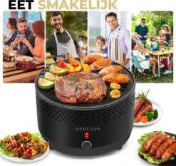 Ozocozy BBQ-ONE Houtskool Tafelbarbecue - Ø30 Cm- Zwart - Incl. Draagtas, Siliconen Bakkwast En RVS-Barbecuetang -Greenpan Winkel 1200x1133 3
