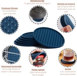 Castagnola Siliconen Onderzetters Met Houder – Onderzetters Voor Glazen – Onderzetters Design – Onderzettersset – Drink Onderzetters – Hoogwaardige Siliconen – Set Van 14 – Blauw -Greenpan Winkel 1200x1182 2