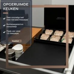 Invicto Products Theedoos 6 Vaks - Ruimte Voor 120 Theezakjes - Bamboe - Anti Slip En Anti Kras - Zwart -Greenpan Winkel 1200x1192 3