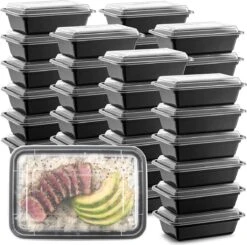 Buxibo - 50 Meal Prep Bakjes - Salade/Lunch Box - Diepvriesbakjes - Vershoudbakjes - Plastic Bakjes Met Deksel - Vershouddoos - Magnetron Vaatwasser Bestendig - 24 Oz/0.7 Liter Inhoud - Herbruikbaar - Kunststof - BPA Vrij - Zwart -Greenpan Winkel 1200x1192 4