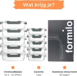 Formilo Meal Prep Bakjes - Lekvrije Vershoudbakjes - Diepvriesbakjes - Luchtdicht - BPA Vrij - Glas - 10 Stuks -Greenpan Winkel 1200x1197 5