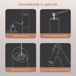 DODANA Premium Peper - & Zoutmolen Elektrisch - 1 Stuk - Pepermolen - Zoutmolen - Oplaadbaar - USB - Elektrische Pepermolen - RVS - Zwaartekracht Functie - LED Lamp - Nl Handleiding - Incl Borsteltje -Greenpan Winkel 1200x1200 135
