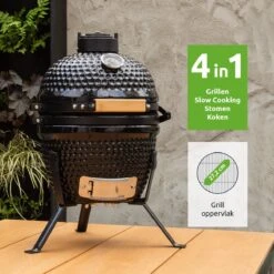 BluMill Kamado BBQ Egg - Kamado 13 Inch - Incl. Vlees Thermometer - Houtskoolbarbecues - Zwart - Ø 27cm -Greenpan Winkel 1200x1200 171