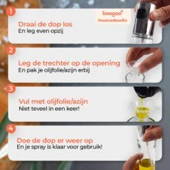 BooGoo® - RVS Olijfolie Sprayer Extreme Deluxe - Olijfolie Fles Verstuiver Voor Keuken - Oliespray - Oliefles - BBQ Accesoires - Olie Pomp Bakspray - Cooking Spray -Greenpan Winkel 1200x1200 247