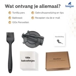 BooGoo® - Tortilla Pers Ø25CM - Inclusief Bakkwast En 100 Persvellen - Tortilla Press Roti Taco Maker - Tortillapan -Greenpan Winkel 1200x1200 367