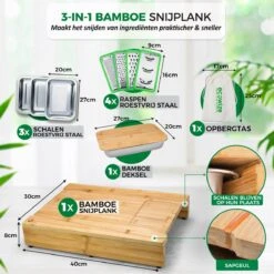 Ecowize 3-in-1 Bamboe Snijplank Met Opvangbak - Snijplank Hout Incl. 3 Roestvrijstalen Opvangbakjes Met Bamboe Deksel, 4 Inzetbare Raspen - Groentesnijder, Hakblok, Borrelplank, Tapasplank, Broodplank - 40x30cm - Duurzaam Cadeau -Greenpan Winkel 1200x1200 394
