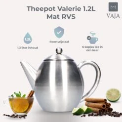 Vaja Valerie - Theepot Met Filter - Dubbelwandig - RVS - 1.2L -Greenpan Winkel 1200x1200 460
