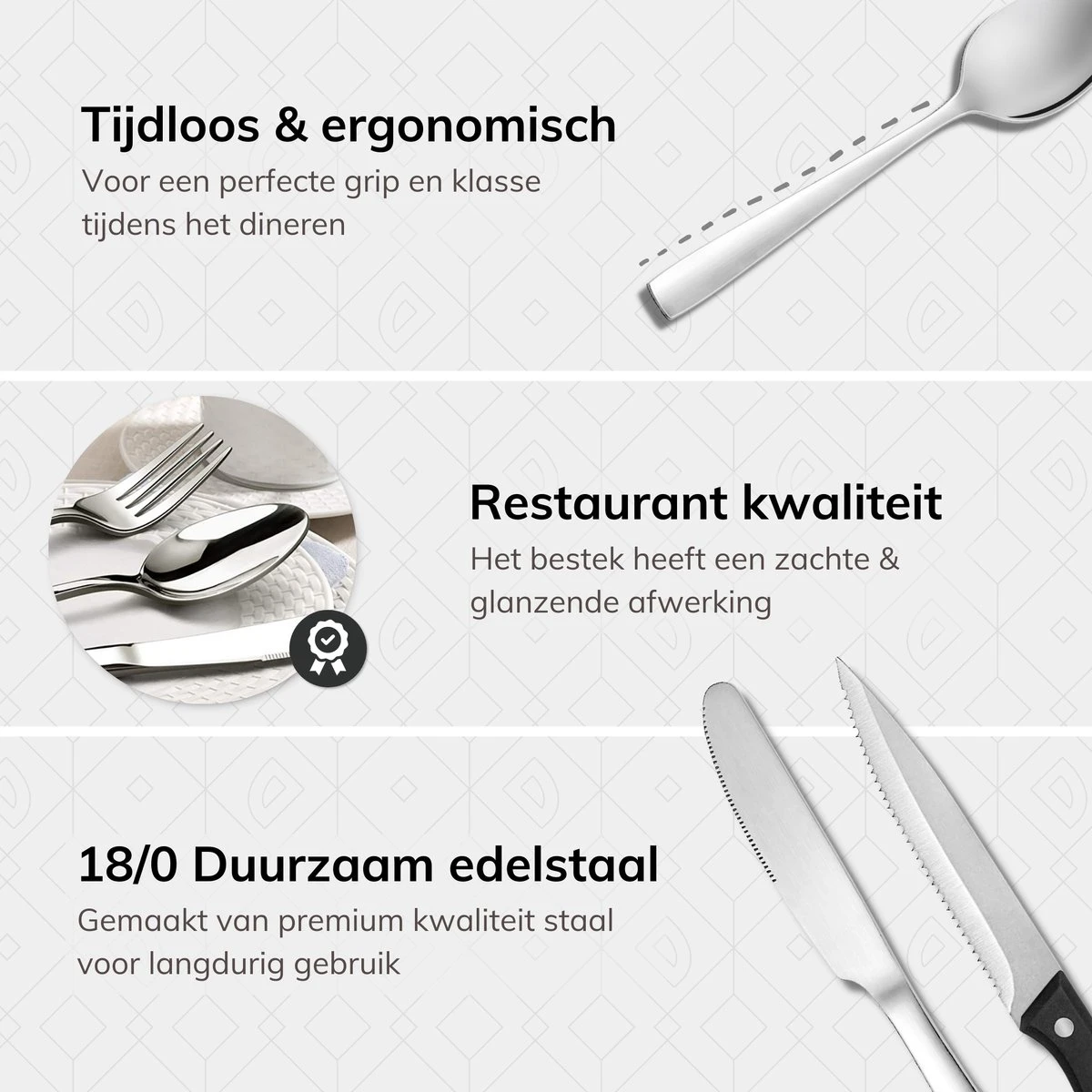 Deleca 8 Persoons Bestekset (48-delig) - Lepels, Messen, Vorken & Steakmessen - Vaatwasserbestendig - Zilver / RVS Deleca 8 Persoons Bestekset (48-delig) - Lepels, Messen, Vorken & Steakmessen - Vaatwasserbestendig - Zilver / RVS -Greenpan Winkel 1200x1200 469