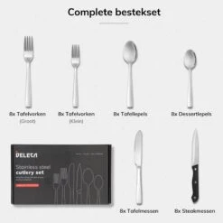 Deleca 8 Persoons Bestekset (48-delig) - Lepels, Messen, Vorken & Steakmessen - Vaatwasserbestendig - Zilver / RVS 11 Deleca 8 Persoons Bestekset (48-delig) - Lepels, Messen, Vorken & Steakmessen - Vaatwasserbestendig - Zilver / RVS -Greenpan Winkel 1200x1200 471