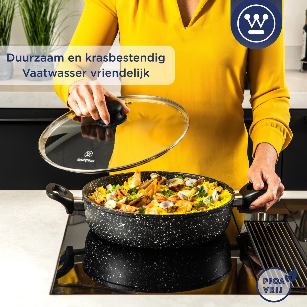 Westinghouse Hapjespan Inductie - Ø 32 cm - Zwart Marmer - Met Deksel Westinghouse Hapjespan Inductie - Ø 32 Cm - Zwart Marmer - Met Deksel -Greenpan Winkel 1200x1200 494