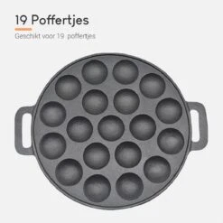 Ocina Poffertjespan – Combo Pack – 19 Poffertjes – Poffertjesmaker – Poffertjespan Inductie – Poffertjespan Electrisch – Gietijzeren Pan - Inclusief Doseerfles, Handvaten, 6x Poffertjesvorken En Invetkwast – Gratis Receptenboek -Greenpan Winkel 1200x1200 563