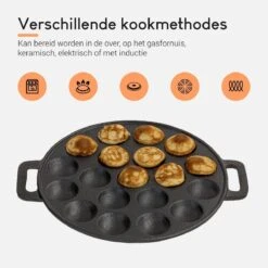 Ocina Poffertjespan – Combo Pack – 19 Poffertjes – Poffertjesmaker – Poffertjespan Inductie – Poffertjespan Electrisch – Gietijzeren Pan - Inclusief Doseerfles, Handvaten, 6x Poffertjesvorken En Invetkwast – Gratis Receptenboek -Greenpan Winkel 1200x1200 564