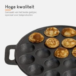 Ocina Poffertjespan – Combo Pack – 19 Poffertjes – Poffertjesmaker – Poffertjespan Inductie – Poffertjespan Electrisch – Gietijzeren Pan - Inclusief Doseerfles, Handvaten, 6x Poffertjesvorken En Invetkwast – Gratis Receptenboek -Greenpan Winkel 1200x1200 565