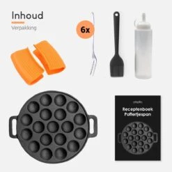 Ocina Poffertjespan – Combo Pack – 19 Poffertjes – Poffertjesmaker – Poffertjespan Inductie – Poffertjespan Electrisch – Gietijzeren Pan - Inclusief Doseerfles, Handvaten, 6x Poffertjesvorken En Invetkwast – Gratis Receptenboek -Greenpan Winkel 1200x1200 568