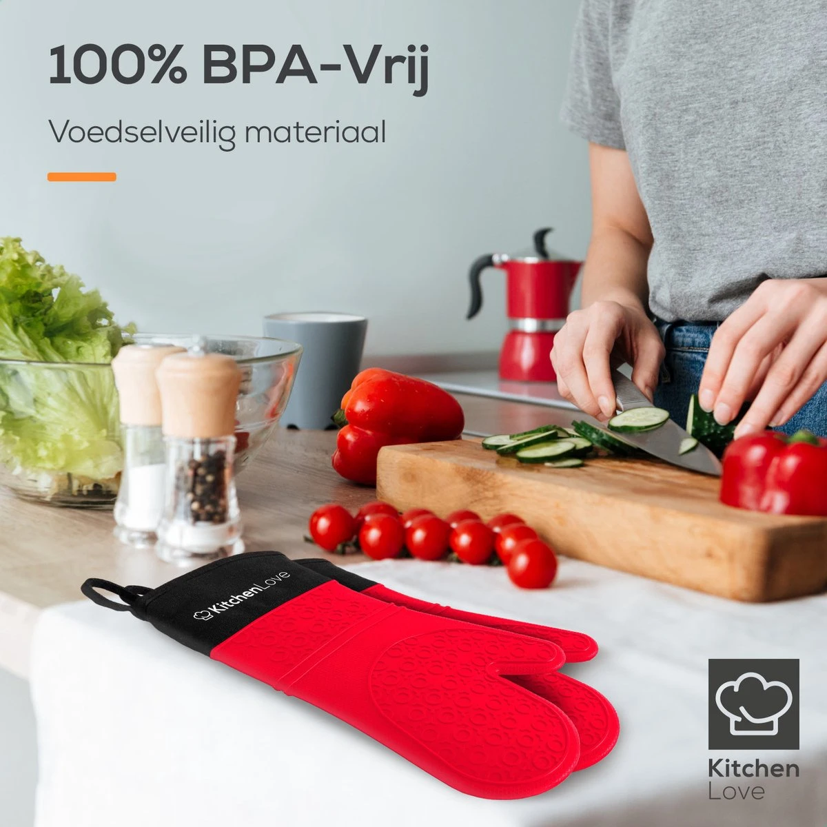 KitchenLove Ovenwanten - 2 Stuks Ovenhandschoenen - Hittebestendig tot 250 °C - Siliconen - Rood KitchenLove Ovenwanten - 2 Stuks Ovenhandschoenen - Hittebestendig Tot 250 °C - Siliconen - Rood -Greenpan Winkel 1200x1200 570