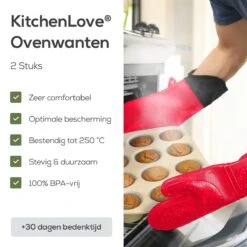 KitchenLove Ovenwanten - 2 Stuks Ovenhandschoenen - Hittebestendig Tot 250 °C - Siliconen - Rood 8 KitchenLove Ovenwanten - 2 Stuks Ovenhandschoenen - Hittebestendig Tot 250 °C - Siliconen - Rood -Greenpan Winkel 1200x1200 574