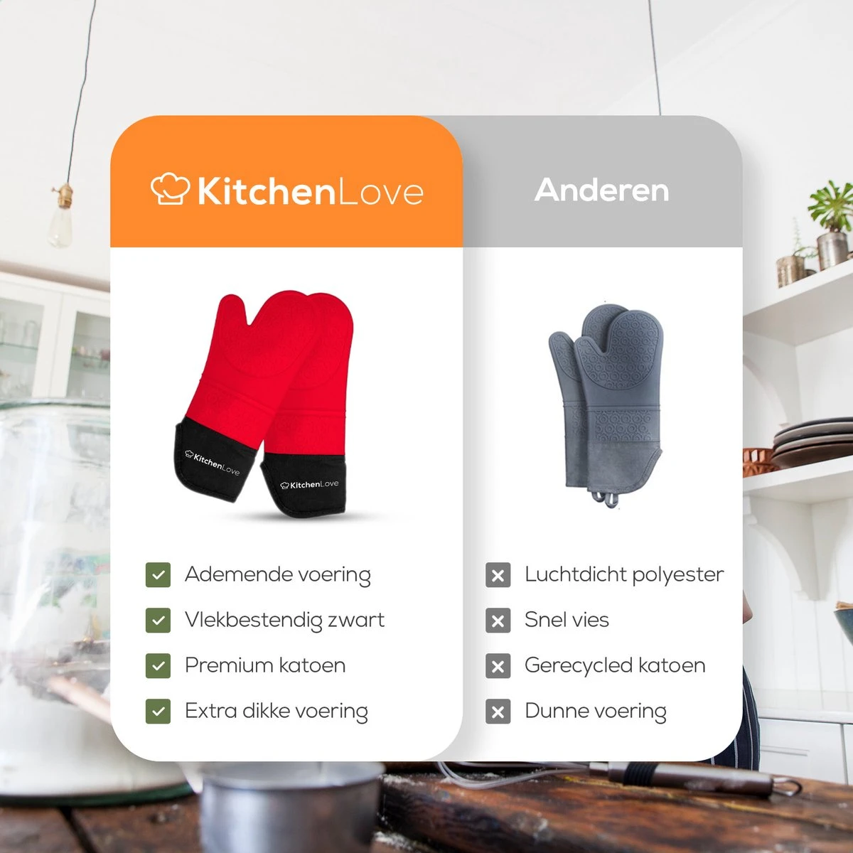 KitchenLove Ovenwanten - 2 Stuks Ovenhandschoenen - Hittebestendig tot 250 °C - Siliconen - Rood KitchenLove Ovenwanten - 2 Stuks Ovenhandschoenen - Hittebestendig Tot 250 °C - Siliconen - Rood -Greenpan Winkel 1200x1200 575