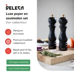 Deleca Luxe Peper En Zoutmolen Set - Met Geschenkdoos - Zout / Pepermolen - Rubberhout - Zwart & Goud -Greenpan Winkel 1200x1200 615