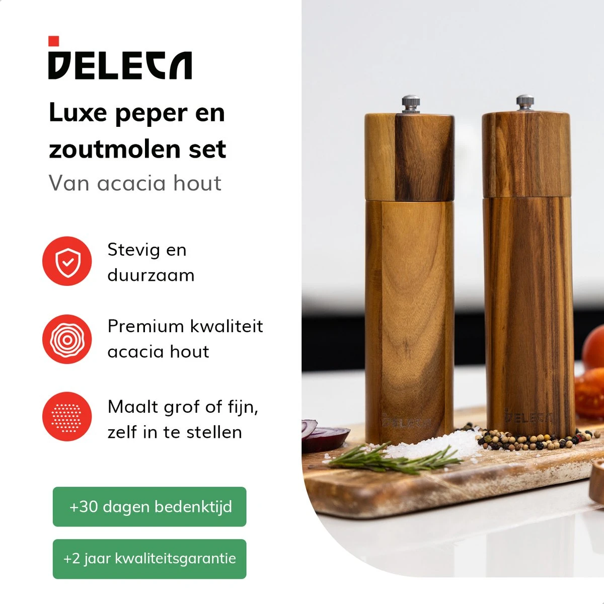 Deleca Luxe Peper en Zoutmolen Set - Zout / Pepermolen - Handmatig - Met Navul Lepel & Geschenkdoos - Acacia Hout - Rond Deleca Luxe Peper En Zoutmolen Set - Zout / Pepermolen - Handmatig - Met Navul Lepel & Geschenkdoos - Acacia Hout - Rond -Greenpan Winkel 1200x1200 625