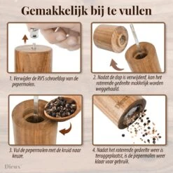 Dieux® - Peper En Zoutmolen Set - Cilinder Vorm - 22CM - Zout Peper Kruiden - 2 Stuks - Acacia Hout - Instelbare Maalgraad - Duurzaam - Luxe Kwaliteit - Hervulbaar - Pepermolen - Zoutmolen - BBQ Accesoires - Pasen -Greenpan Winkel 1200x1200 646