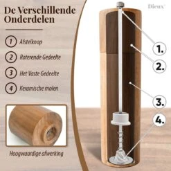 Dieux® - Peper En Zoutmolen Set - Cilinder Vorm - 22CM - Zout Peper Kruiden - 2 Stuks - Acacia Hout - Instelbare Maalgraad - Duurzaam - Luxe Kwaliteit - Hervulbaar - Pepermolen - Zoutmolen - BBQ Accesoires - Pasen -Greenpan Winkel 1200x1200 648