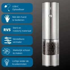 GOV Elektrische Peper- En Zoutmolen RVS XL Oplaadbaar - Automatische Pepermolen -Greenpan Winkel 1200x1200 663