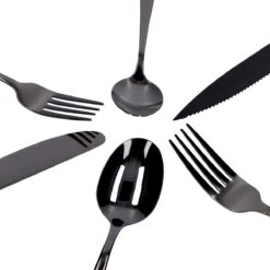 Deleca 6 Persoons Bestekset (36-delig) - Lepels, Messen, Vorken & Steakmessen - Vaatwasserbestendig - Zwart / RVS -Greenpan Winkel 1200x1200 674