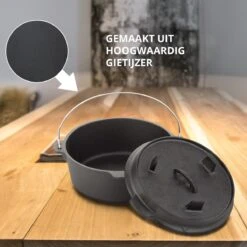 Dutch Mountains Gietijzeren Pannenset 7-delig - Dutch Oven – Braadpan - Grillpan - Hapjespan - Kookset In Houten Transportkist - Deksellifter - Brander -Greenpan Winkel 1200x1200 731