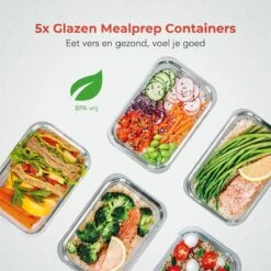 KitchenBrothers Meal Prep Bakjes - Set - Luchtdicht - BPA Vrij - 1L - Glas - 5 Stuks -Greenpan Winkel 1200x1200 806