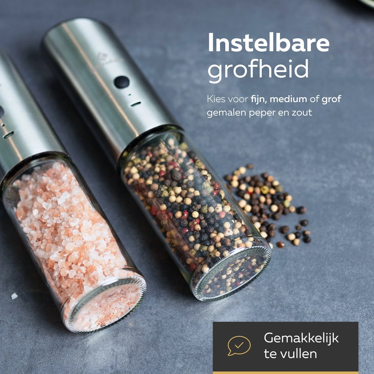 101Products Peper- & Zoutmolen Elektrisch - USB oplaadbaar - Pepermolen - Zoutmolen - RVS 101Products Peper- & Zoutmolen Elektrisch - USB Oplaadbaar - Pepermolen - Zoutmolen - RVS -Greenpan Winkel 1200x1200 85
