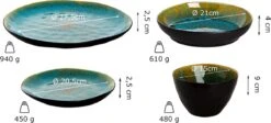Palmer Serviesset Lotus Stoneware 6-persoons 24-delig Zwart Turquoise -Greenpan Winkel 1200x544