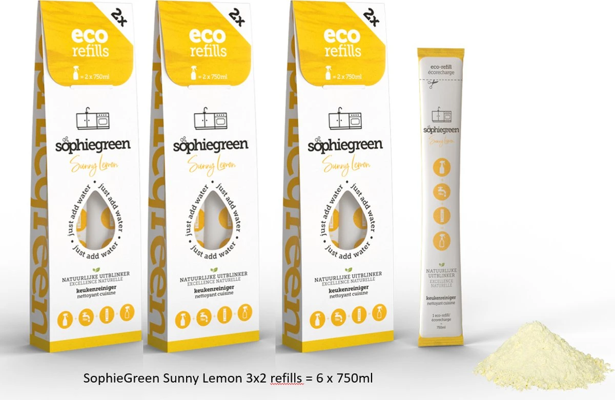 SophieGreen Sunny Lemon Keukenreiniger 3x2navullingen (=6x750ml) SophieGreen Sunny Lemon Keukenreiniger 3x2navullingen (=6x750ml) -Greenpan Winkel