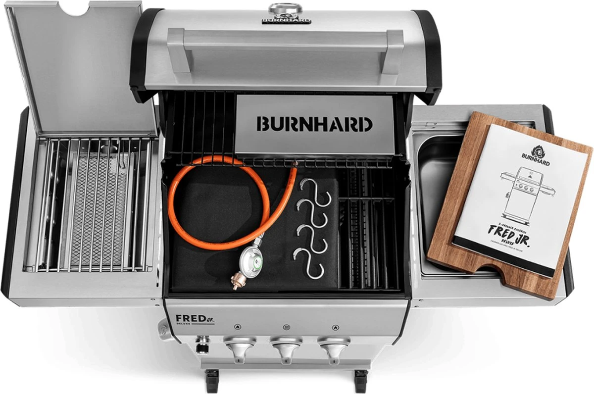 Burnhard Gas BBQ FRED JR. Deluxe - 2 Branders - Incl. Keramische Infraroodbrander & Afdekhoes - Deluxe Burnhard Gas BBQ FRED JR. Deluxe - 2 Branders - Incl. Keramische Infraroodbrander & Afdekhoes - Deluxe -Greenpan Winkel