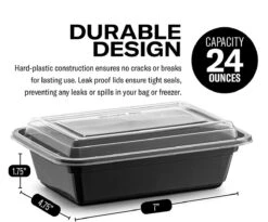 Buxibo - 50 Meal Prep Bakjes - Salade/Lunch Box - Diepvriesbakjes - Vershoudbakjes - Plastic Bakjes Met Deksel - Vershouddoos - Magnetron Vaatwasser Bestendig - 24 Oz/0.7 Liter Inhoud - Herbruikbaar - Kunststof - BPA Vrij - Zwart -Greenpan Winkel 1200x997 2