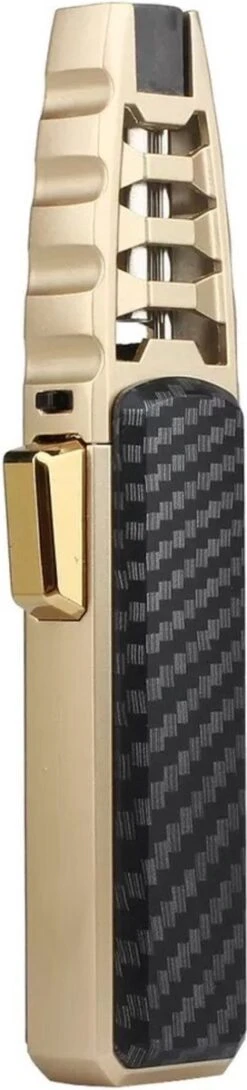Merkloos Turbo Jetflame Aansteker - Gasbrander - Vuurwerk Torch - Crème Brûlée Brander - BBQ En Sigaren Aansteker - Windproof - Carbon Met Goudkleurige Metalen Behuizing -Greenpan Winkel 272x1200 1