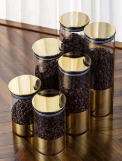 Luxaliving - Glazen Voorraadpot Set 3 Stuks - Opbergpot - Luchtdicht - Transparant - Gold -Greenpan Winkel 916x1200