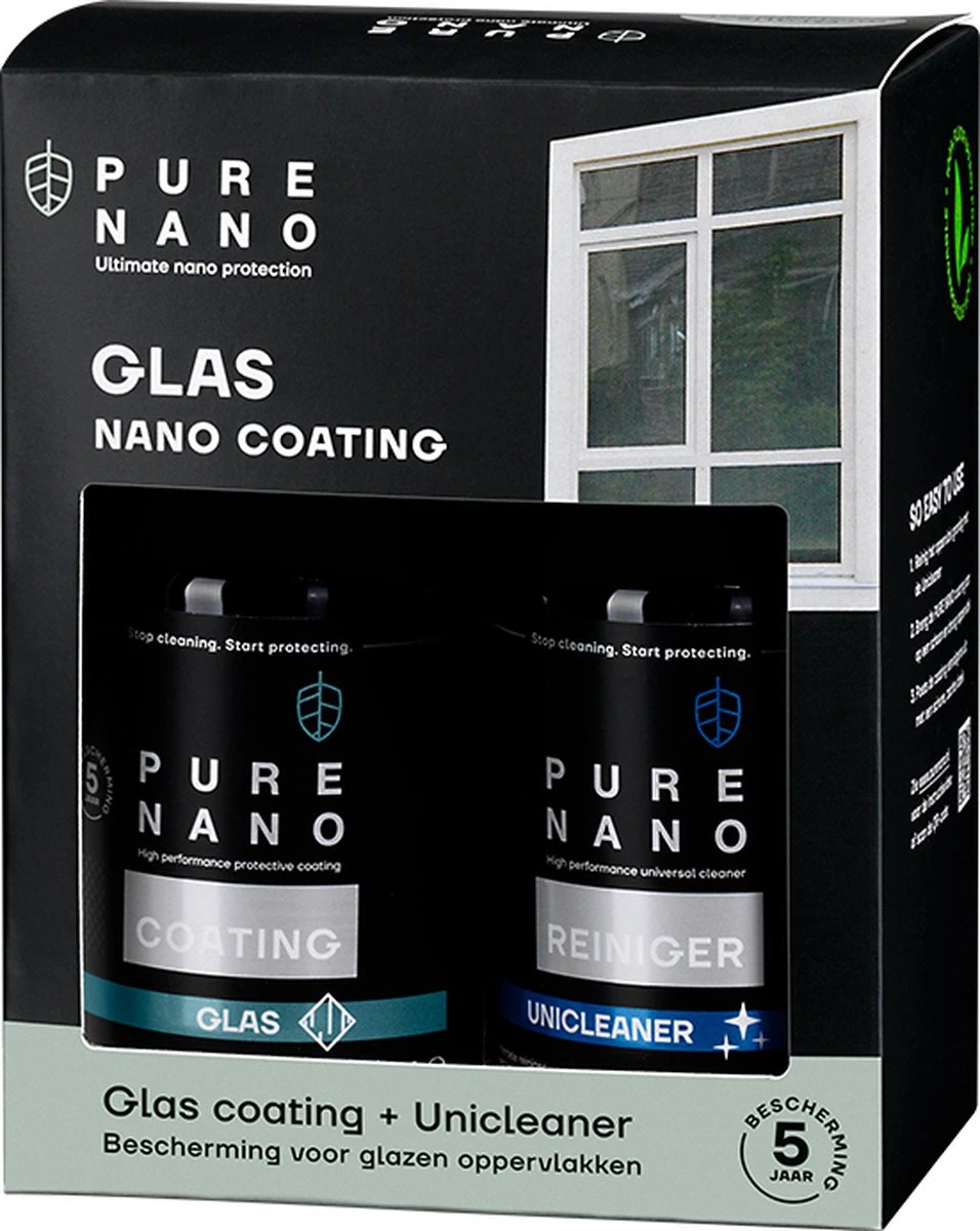 PURE NANO Glas - Nano coating voor 5 jaar heldere ramen met minder schoonmaakwerk - 250 ml PURE NANO Glas - Nano Coating Voor 5 Jaar Heldere Ramen Met Minder Schoonmaakwerk - 250 Ml -Greenpan Winkel